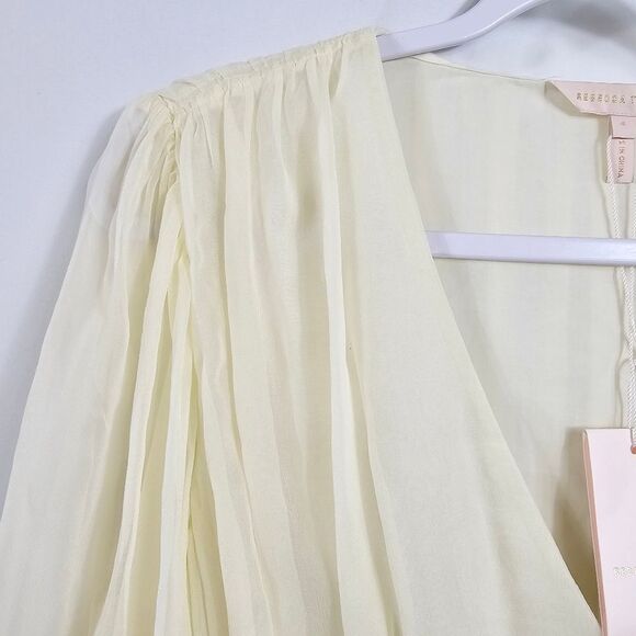NWT Rebecca Taylor Silk Chiffon Long Sleeve Blouse in Lemonade - Size 4 - Picture 3 of 10
